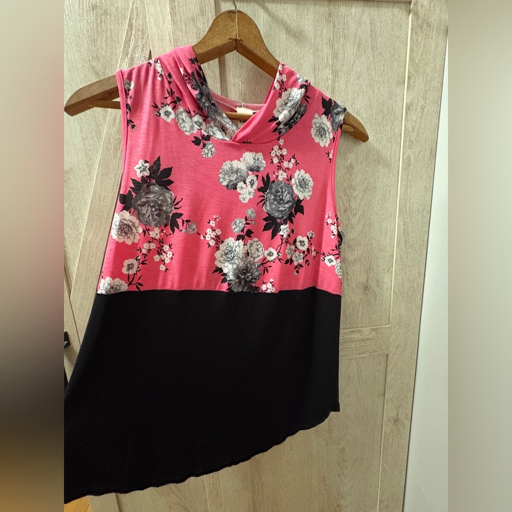 Sew In Love Pink Floral and Black Tank Top